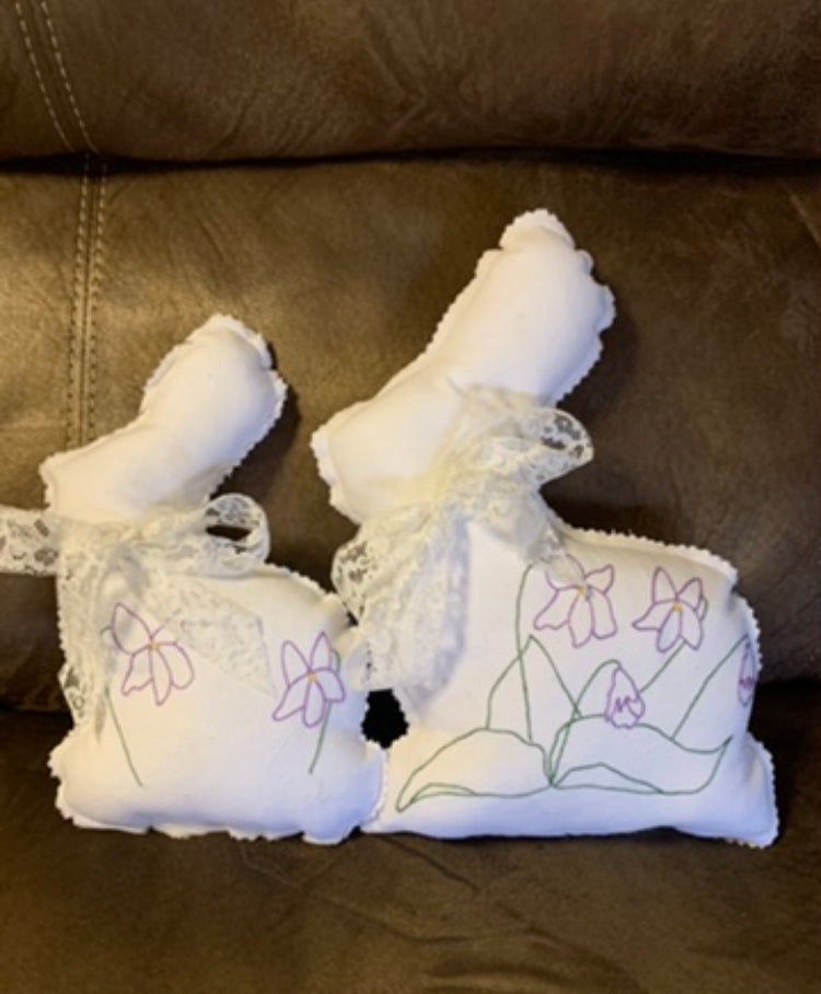 Vintage embroidered linen bunnies